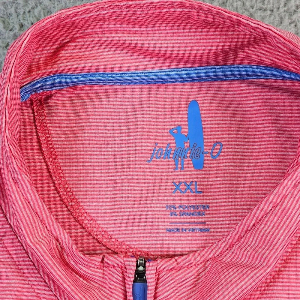 Johnnie-O Mens 2XL Pink Striped 1/4 Zip Harrison Lake CC Golf Pullover